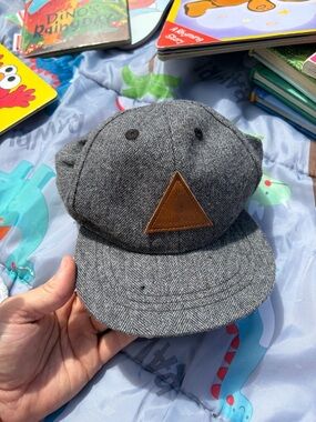 Kids Gray Herringbone Cap with Leather Patch Binky Boo